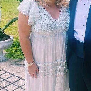 Free People blue ruffle boho maxi dress